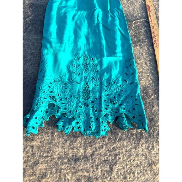 Blue Sky Handcrafted Bali 2Pc Turquoise Embroidered Lace Top Maxi Skirt Set Vtg - Picture 5 of 11
